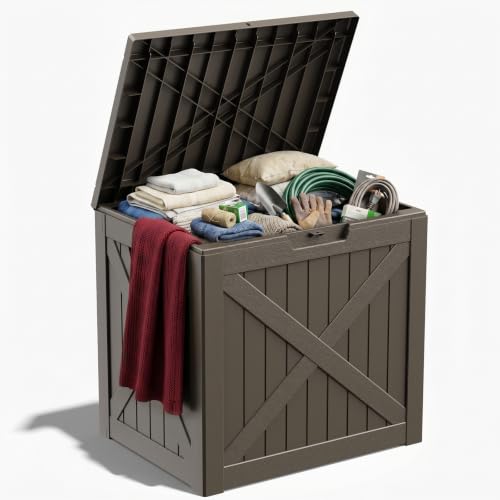 ROJIK 33 Gallon Resin Deck Box, Lockable Waterproof Weatherproof Outdoor Storage Container for Garden Tools, Cushions & Outdoor Accessories(Grey) - color: Grey, size: 33 Gallon