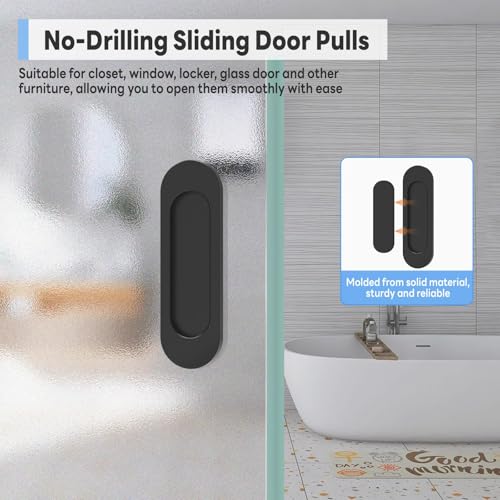2 Pack Self Stick Sliding Door Handles, Aluminum Alloy 4 Inch Self Adhesive Cabinet Knobs for Push-Pull Glass Barn Doors, Closets, Wardrobes, Windows (2, Black) - color: Black