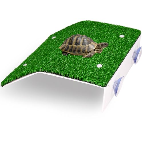 Lawn Basking Platform for Turtle, Simulated Grass Terrace, Tortoise Ramp Climbing Ladder Resting Terrace,Turtle Fish Tanks Aquarium Decor, Tanks Accessories for Hermit Crab
