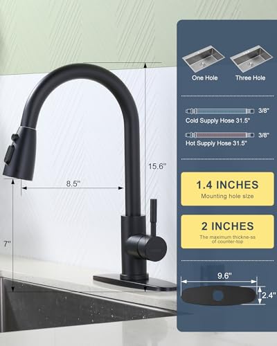 Kitchen Faucet with Air Gap: WOWOW Stainless Steel Kitchen Sink Faucet and Dishwasher Air Gap Kits for Kitchen Sink 2 or 4 Hole, Matte Black Finish - color: B: Black, style: Kitchen Faucet with Air Gap Kit