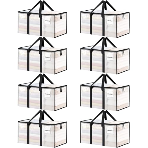 8 Pack Extra Large Heavy Duty Moving Bags, Clear Storage Bins with Lids, Reinforced Handles & Heavy-Duty Zippers Moving Boxes Storage Bags Totes for Clothes Packing, Dorms, College Supplies, Clear - color: Clear, size: 8 Pack