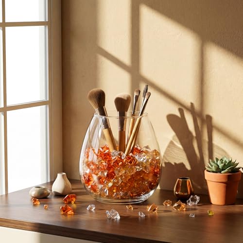 Syhood 570 Pcs 5 Sizes Orange Clear and Amber Fake Crushed Ice Rocks Acrylic Crystal Gems Plastic Diamonds Marble for Vase Fillers Decoration Wedding Holiday Table Scattering Room Decor - color: Orange, Coffee and Clear