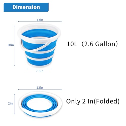 2 Pack Collapsible Buckets 10L 2.6 Gallon Cleaning Bucket Mop Bucket Folding Foldable Portable Small Plastic Water Supplies for Outdoor Garden Camping Fishing Car Wash Space Saving Grey and Blue - color: Blue+grey