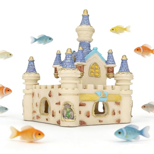 HERCHR Fish Tank Decorations, Castle Cave Hideouts & Resin Aquarium Decor Hiding Cave Ornament Fish Tank Accessories, Safe for Betta Fish
