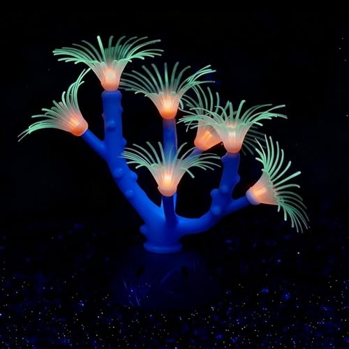 ZtohPyo Aquarium Coral Plant Ornament with Glowing Effect, Silicone Soft Fish Tank Decorations, Artificial Glow in The Dark Plant Ornament for Fish Tank Landscape Decoration - color: Blue Tree Coral