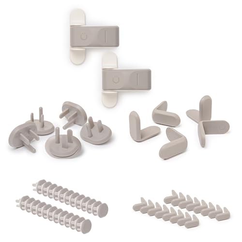 Ubbi Safety Bundle, Safeguarding and Baby Proofing Set, Includes 36 Outlet Covers, 16 Table Corner Protectors and 2 Pinch Guards, Child Safety Kit, Taupe - size: One Size, style: Taupe Safety Bundle