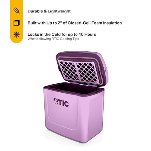 RTIC 8 QT Road Trip Personal Cooler, Small, Compact, Insulated, Portable Ice Chest Box for Food, Drink, Beverage, Beach, Camping, Picnic, Fishing, Boat, 12-Can Capacity - color: Lavender/Plum