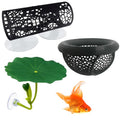3-Piece Set Fish Tank Decor, Large Black and Small Black Decorations with Lotus, Betta Fish Toys for Aquarium, Beta Hammock for Fish Tank