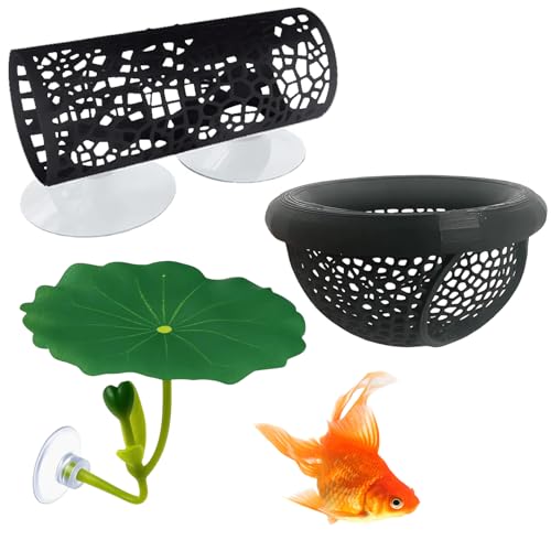 3-Piece Set Fish Tank Decor, Large Black and Small Black Decorations with Lotus, Betta Fish Toys for Aquarium, Beta Hammock for Fish Tank