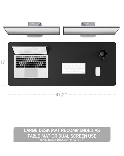YSAGi Non-Slip Leather Desk Pad Long Size, Waterproof Laptop Computer Desk Keyboard Mat, Table Protector Blotter Mat, Large Mouse Pad for Office/Work/Home/Decor(Black, 47" x 17") - color: Black, size: 47" x 17"