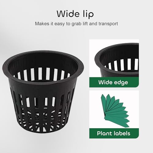 GROWNEER Net Pot 50 Pcs 3 Inch Garden Slotted Mesh Net Cups, Heavy Duty Hydroponic Pots Supplies with 50Pcs Plant Labels, Aquaponics Planting Growing Basket for Indoor Outdoor - size: 3 Inches, style: 50 PCS