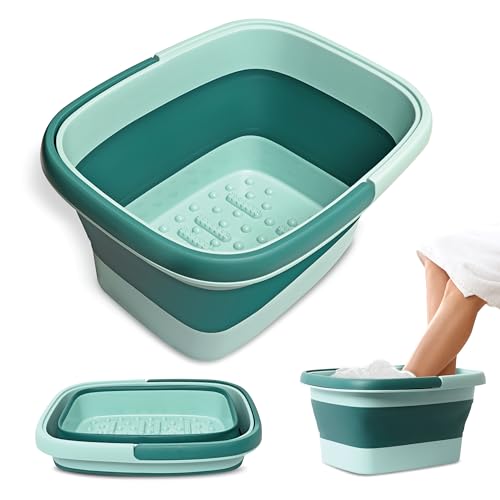 Mantello Collapsible Foot Bath Foot Soaking Tub | Portable Foot Spa Pedicure Bowl | Large Basin to Soak & Wash Feet | Folding Bucket with Carry Handle | White & Grey, Blue, Green [Green] - color: Collapsible Tub Green