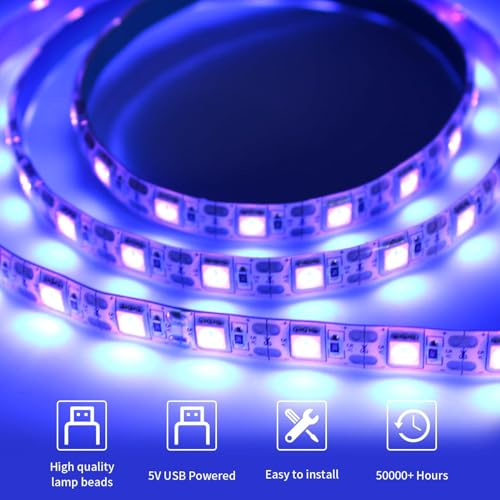 iNextStation USB UV Black LED Light Strip, 2M/6.6ft 5V SMD5050 LEDs 395nm-405nm Waterproof LED Blacklight Strip for Fluorescent - color: UV waterproof, size: With USB/6.6FT