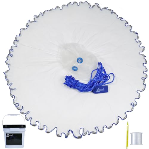 Drasry Saltwater Fishing Cast Net for Bait 3/8 1/4 or 1/2 with Heavy Sinkers Fish Trap Throw Net. Size 3ft/4ft/5ft/6ft/7ft/8ft/9ft/10ft Radius Freshwater Nets - size: 3FT (90cm) Radius, style: 1/4 Mesh Lead Sinkers-mono