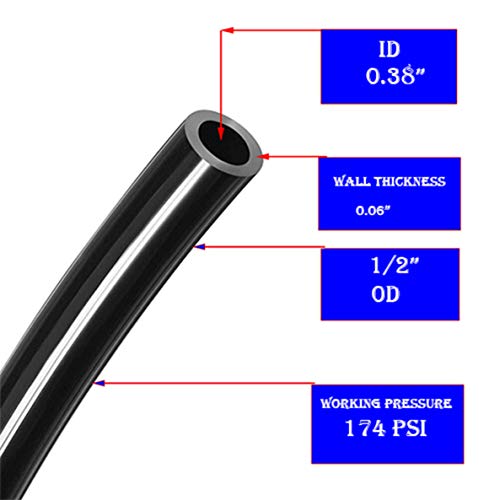 Utah Pneumatic 1/2 Air Line Pa 12 Nylon High-pressure Pneumatic Tubing For On-board Air Systems, Semi-truck Air Brakes, Suspension, And Fuel Lines (32.8ft/10m)" - color: Black, size: 1/2" x 32.8 Feet