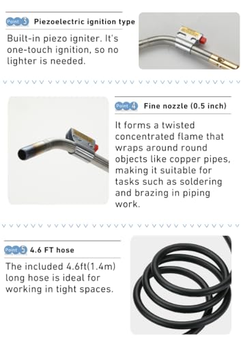 CAMPINGMOON MAPP Propane Torch Head CGA600 Interface MAP Gas Welding Torch Hose Flame Adajustable Self Ignition (4.6Ft Hose & Knob Propane MT-5110) - style: 4.6Ft Hose & Knob Propane Torch MT-5110