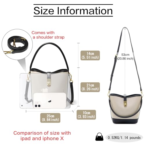 FOXLOVER Coated Canvas Bucket Crossbody Bags for Women Top-Handle Handbags Small Satchel Purse Trendy Twist Lock - color: Black