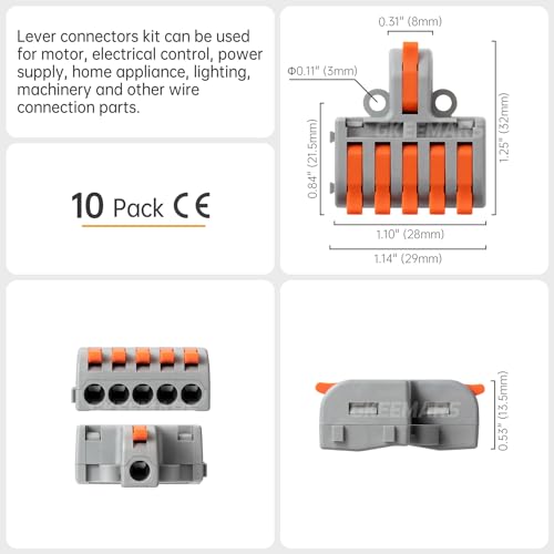 10Pcs Mini Electrical Wire Connectors, DIY Splicing into 4/6/8/9/10 Way Quick Connector Terminal Blocks (1 in 5 Out, Nylon) - style: 1 in 5 out, nylon