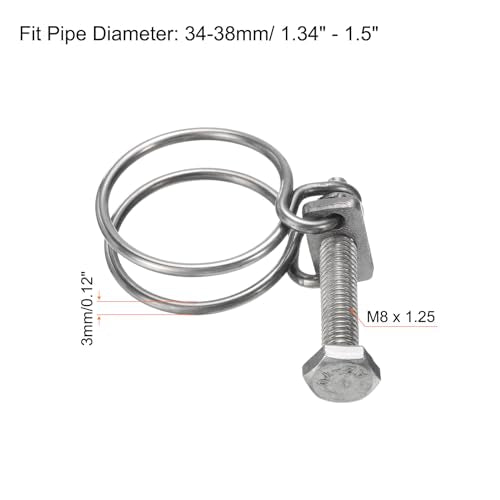uxcell 10Pcs Double Wire Hose Clamp, 34-38mm Adjustable Stainless Steel Wire Hose Clips with M8 Bolt for Dust Collection Hose, Pump Hose Pipe - size: 34-38mm