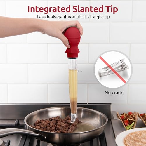 U-Taste 1.5oz Angled Turkey Baster - 228.2ºF Heat Resistant Food Grade Tritan and Silicone Large Octopus Bulb Baster Set with Cleaning Brush for Cooking Basting Meat Poultry Beef Chicken (Red) - color: Red