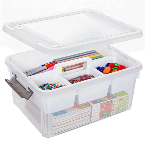 Citylife 17 QT Plastic Storage Bins Clear Storage Box with Removable Tray Stackable Latching Box with Handle for Organizing Tool, Craft, Office, Bead - size: 17 Qt- 1 Pack-H