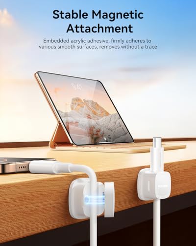 12-Pack Magnetic Cable Clips Cord Organizer-Cable Smooth Adjustable, Rocoren Desk Cable Management Accessories,Cable Holder Clips Wire Holder Keeper for Desktop,Nightstand,Wall,Home Office,Phone,Car - color: 12-White