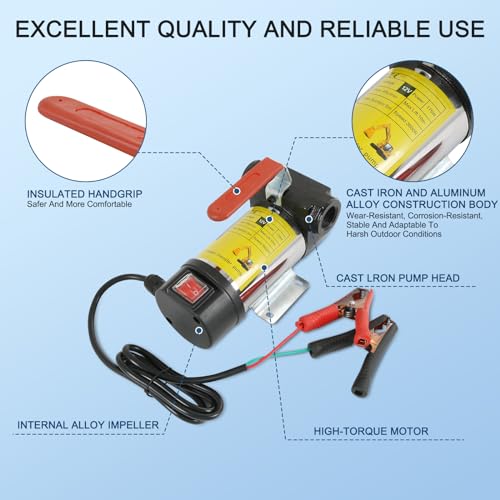 Diesel Fuel Transfer Pump Kit, 10 GPM 12V DC Portable Electric Self-Priming Fuel Transfer Extractor Pump Kit with Automatic Shut-Off Nozzle Hose for Diesel, Kerosene, Machine, Transformer Oil