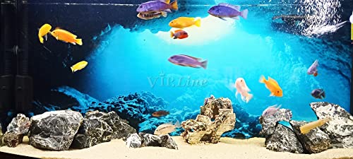 Aquarium Background Poster Under Water Cave Sunlight Fish Tank Backdrop Decorations PVC Fish Tank Background (36" x 12"/ 91 x 30cm) - size: 36" x 12"/ 91 x 30cm
