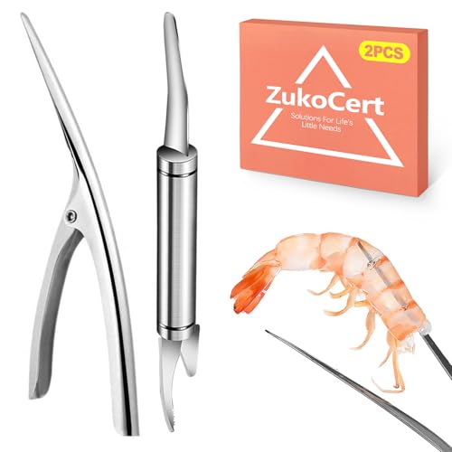 ZukoCert 2 Pack Shrimp Deveiner Tool - Stainless Steel Shrimp Peeler and Cleaner Knife - Professional Seafood Prawn Peeling Gadget for Kitchen Preparation, Lobster, and Crab