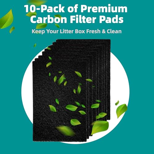 MEDUWEDU 10-Pack 4.5" x 6.5" Carbon Filter Pads for Covered Cat Litter Boxes – Odor Control Replacement Liners for Enclosed Litter Systems - color: Vn Filters