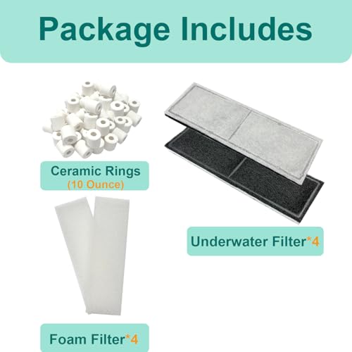 9 PCS Aquarium Maintenance Media Replacement for Fluval U4 Underwater Filter A480, Freshwater and Saltwater Aquarium Filter, Includes 4 Foam Pads, 4 Poly Carbon Cartridges and 1 Ceramic Ring - size: U4 Series