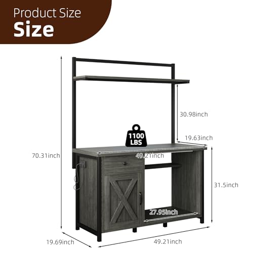 55-75 Gallon Fish Tank Stand with Power Outlet, Led Light, Aquarium Stand with Cabinet for Fish Tank Accessories Storage, Shelf, for Turtle Tank, Reptile Terrarium, 1100 LBS, Gray - color: Gray