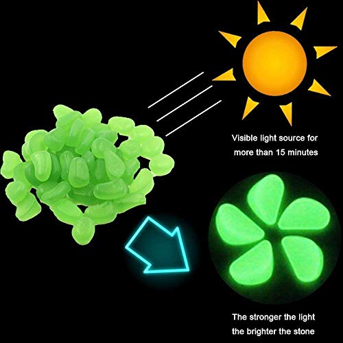 340 Pcs Glow in The Dark Garden Pebbles, Gardening Luminous Glow Stones Outdoor Decor Glowing Water Fish Tank Gravel (Green) - color: Green, size: 340
