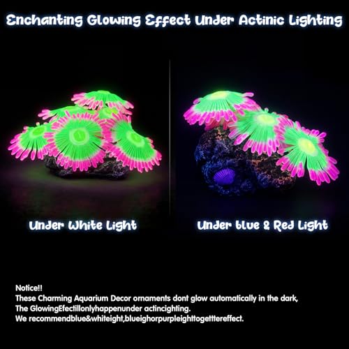 8 Pcs Aquarium Decorations Large Fish Tank Decorations Colorful Coral Reef Broken Barrel Decor Glowing Artificial Plants Ornament Resin Starfish Rainbow Glow in the Dark Fish Tank Gravel