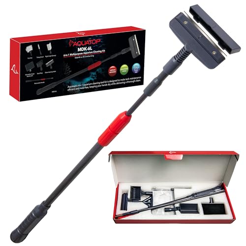 Aquatop 6-in-1 Aquarium Cleaning Kit with Extendable 35.5″ Handle – Includes Scraper, Fish Net, Gravel Rake, Tube Brush & Sponge for Easy Tank Maintenance, MDK-6L