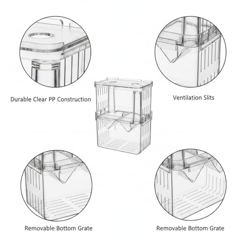 Clear PP Aquarium Isolation Box - Single Compartment Breeding & Separation Tank for Fry and Fish, 3.15 x 2.76 x 3.94 Inches