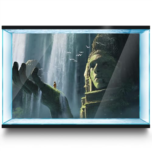 Aquarium Background Stickers - Buddha Statue India - Fish Tank Reptile Terrarium Decor Poster (75 x 50 cm / (29.5 x 19.6 inches)) - size: 75 x 50 cm / (29.5 x 19.6 inches)