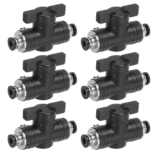 PATIKIL 4mm (3/20") Push to Connect Fittings Ball Valve, 6 Pcs 0-60 Degree BUC Air Flow Control Valve Quick Straight Connectors Air Hose Fitting for Pneumatic System Pipeline, Black - size: 4mm (3/20")