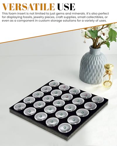 Novel Box Gem Jars 25 Small Size Gemstone tray | Black Tray Foam Sheet 7.8X7.8X0.75 | Jewelry Display Rock Storage Box Insert | Gemstone display Trays for Collectibles - color: Black Foam Liner with 25 Gem Jars