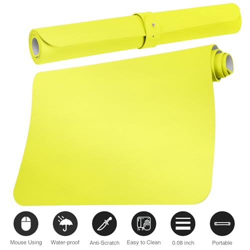 Boutilon Leather Desk Pad Protector,Non-Slip Mouse Pad,Laptop Desk Pad,Office Mouse Mat,Waterproof Leather Desk Blotter,Desk Writing Pad for Office and Home (M-Lemon,30"x14") - color: Lemon, size: M 30"x 14"