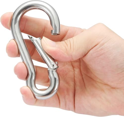 sprookber Stainless Steel Spring Snap Hook Carabiner - 304 Stainless Steel Caribeener Clips, Set of 6 - size: 4 Inch
