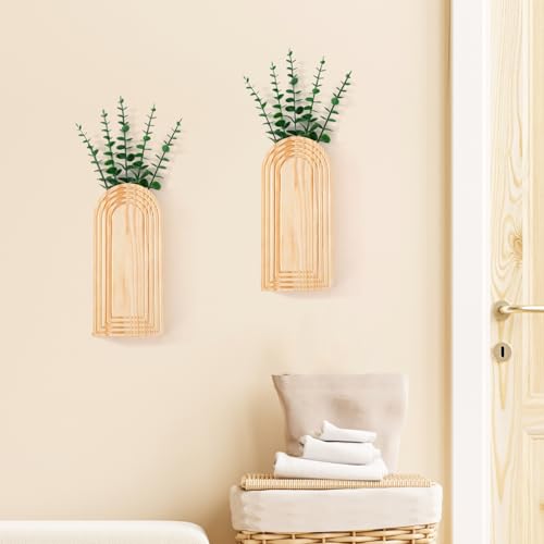 2 Pcs Wooden Wall Vase Set for Decor with 10pcs Artificial Eucalyptus Plants-Boho Hanging Planter Modern Farmhouse Wall Decor for Bathroom Living Room Dining Room Bedroom Kitchen - color: Boho