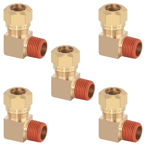 5PCS Air Brake Nylon Tubing Brass 90 Degree Union Elbow Fitting, 1/2" Tube OD x 3/8" NPT Thread Air Compression Fittings for Nylon Hose with DOT Approved for Truck Trailers - size: 1/2" OD x 3/8" NPT, style: 90°NPT Thread Elbows-5PCS