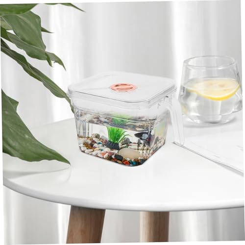 HANABASS Small Transparent Fish Bowl Lid and Handle Square Aquarium for Decor for and Betta Fish
