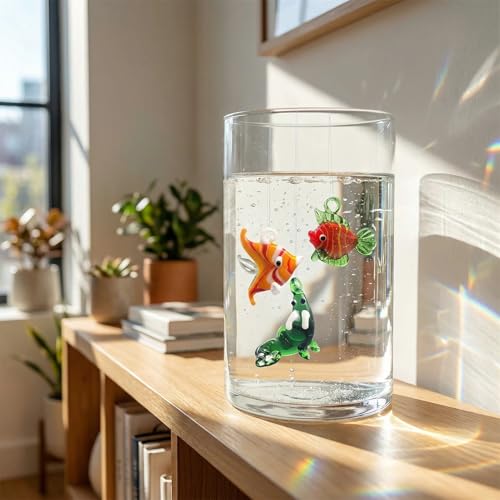 Hand Blown Glass Fish Figurines with Floats, Set of 3 Small Tropical Sea Animal Decor (A) - color: Multi-colour -a
