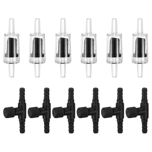 M METERXITY 6-Set Aquarium Air Valve, for 3/16" Airline Tubing Non-Return PVC Aquarium Air Control Valves W Check Valves for Fish Tanks/Aquaculture Regulators Air Pump Adjustable Valve [Black] - color: Black