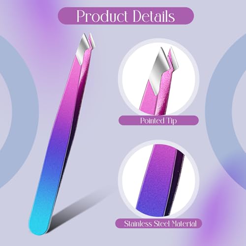 Honoson 3 Pieces Eyebrow Tweezers Stainless Steel Pointed Tip Pointed Hair Removal Tweezers Precision Splinter Plucking and Ingrown Hair Removal (Gradient)