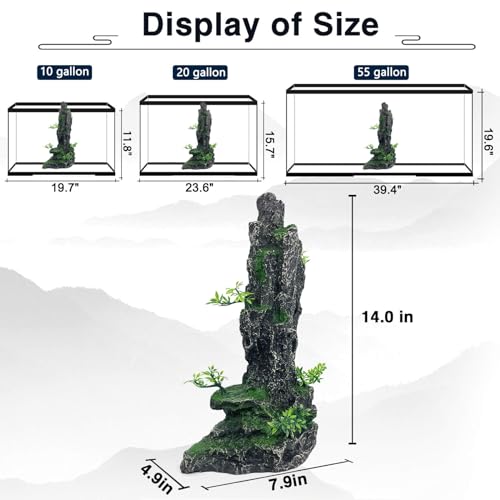 Aquarium Mountain View Stone Ornament Tree Rock Cave Aquarium Decorations Large and Tall Extra Large Aquarium Decorations for Fish Tank Decorations for Fish Tank - 14 Inches High - color: Black Mountain View, size: Tall - Mountain View