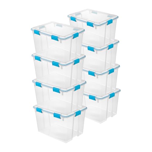 Sterilite 8-Pack Gasket Box, Weather-Resistant Storage Bins with Latching Lids, 80 Quart - Heavy-Duty Organizing Containers for Closet, Bathroom, and Office - size: 80 Quart, style: 8 Pack