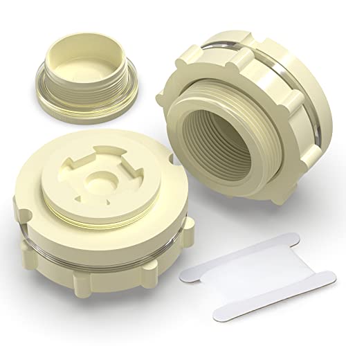 TAISHER 2PCS White ABS 1-1/2" Bulkhead Tank Connector Adapter Fitting with Plugs & Gasket for Water Tank, Rain barrels, Aquariums, Bathtubs and Sink - size: 1-1/2"(ABS) with Plugs & Gasket